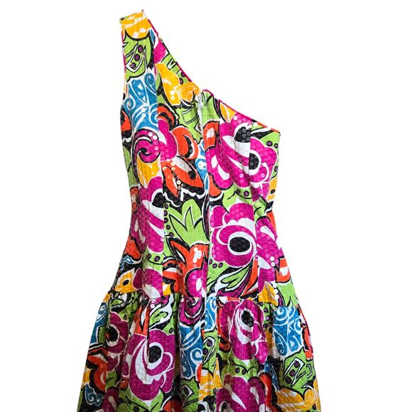 Morton Myles‎ Warrens Womens Vintage Sequin Dress Size 8 Floral One Shoulder 80s - Picture 10 of 12